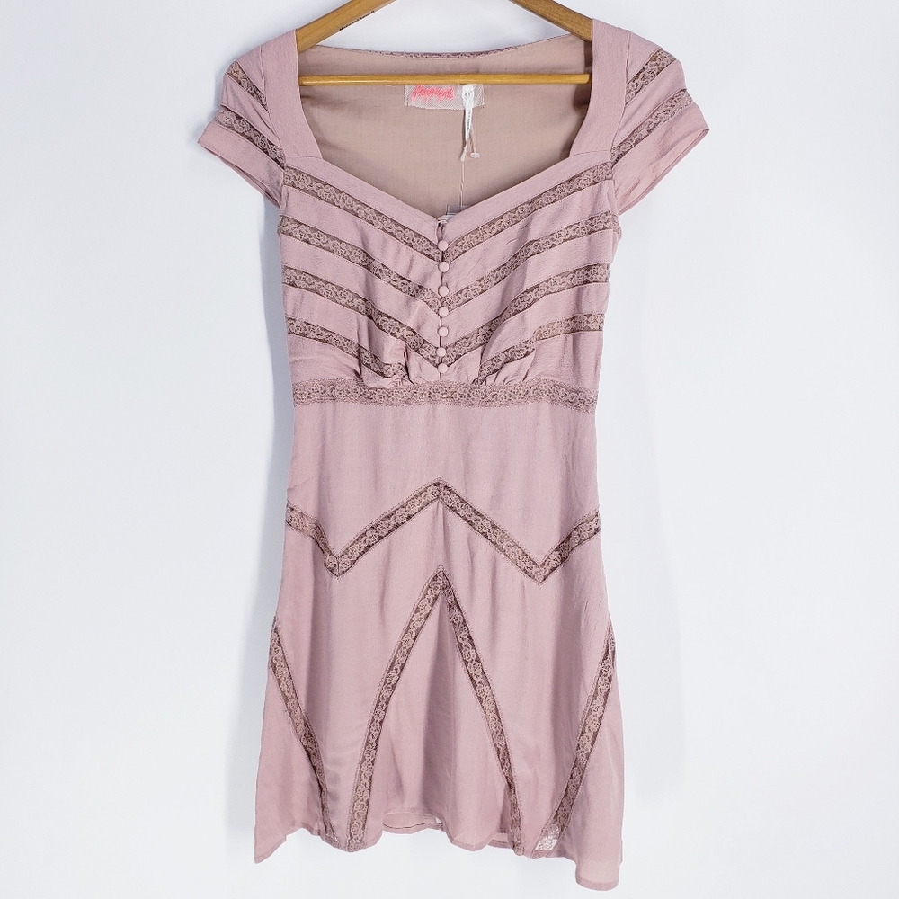 Free People Elle Lace Pink Mini Dress New Size 0